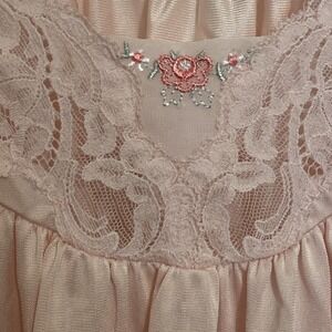 Vintage pink‎ nylon nightgown gown lace sleeveless Large